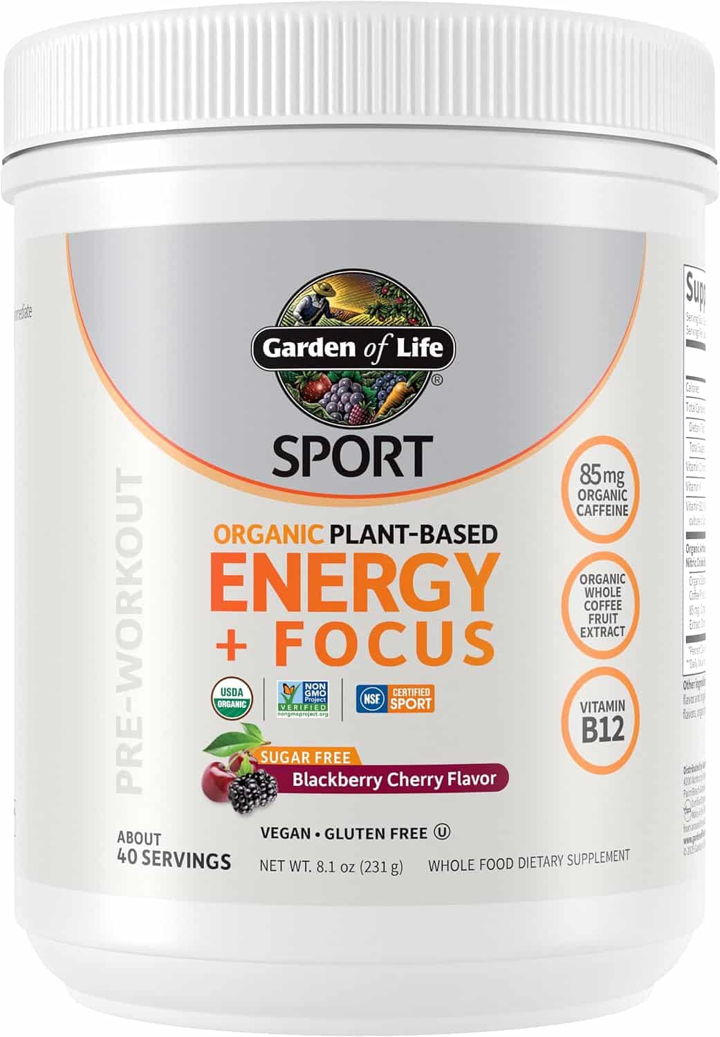 SPORT Organic Plant-Based Energy + Focus Vegan Pre Workout Powder