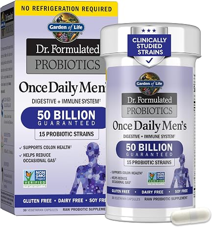 for Men, Dr Formulated 50 Billion CFU 15 Probiotics for Digestive Health + Organic Prebiotic Fiber, Colon & Immune Support, Daily Gas Relief, Shelf Stable