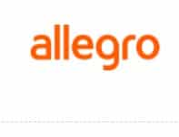 Allegro logo in orange lettering on a white background, brand of the online marketplace.